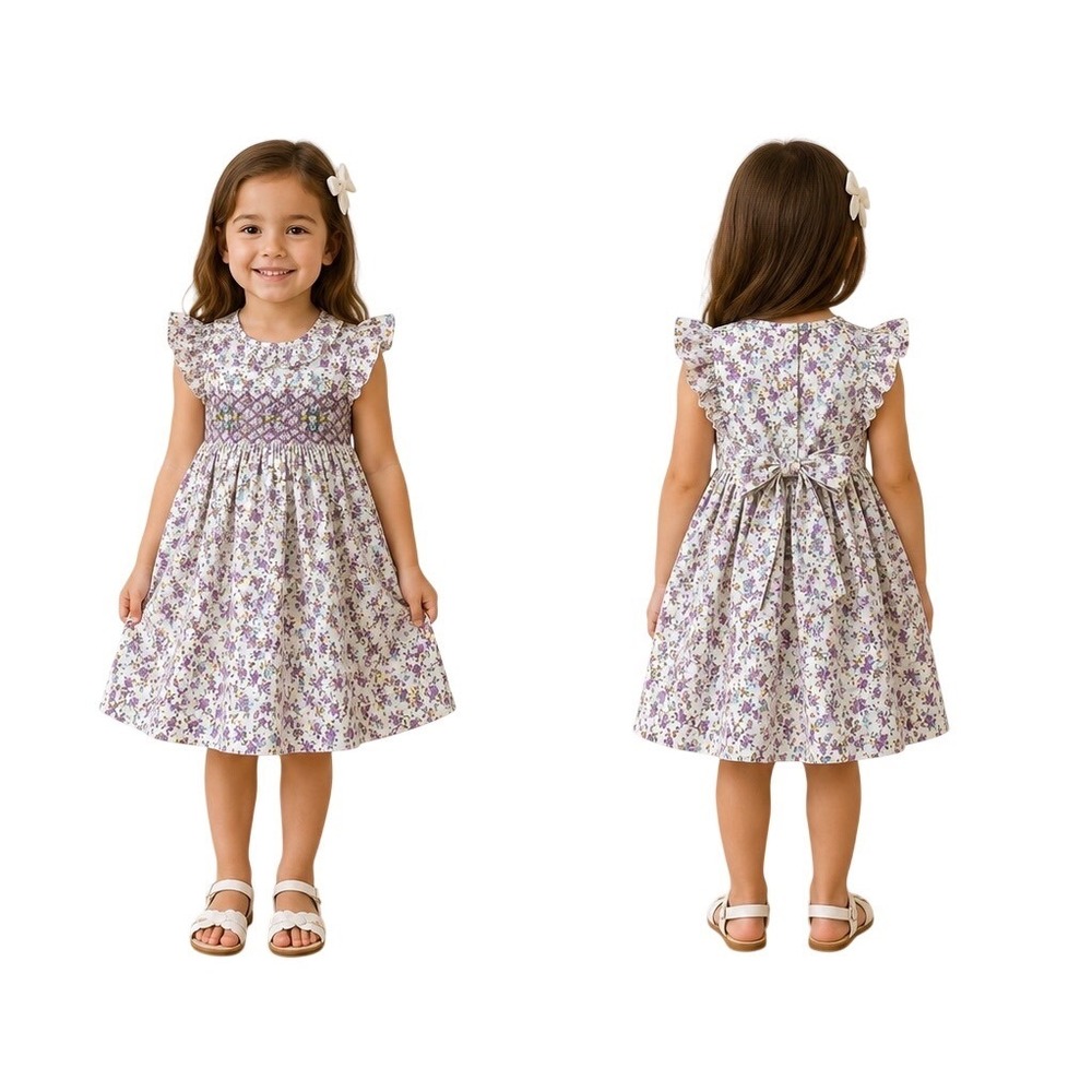 Laurenza's Girls Floral Smocked Dress Sz 4 Cottagecore Prairie